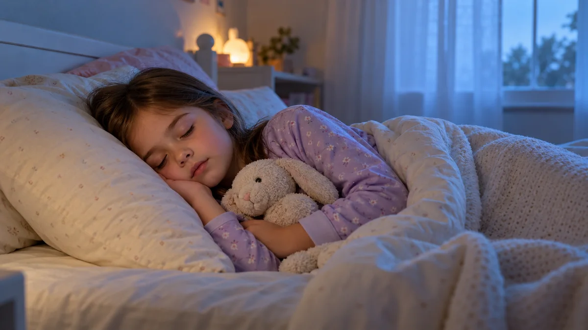 Una niña duerme en su habitación. Imagen generada con IA.